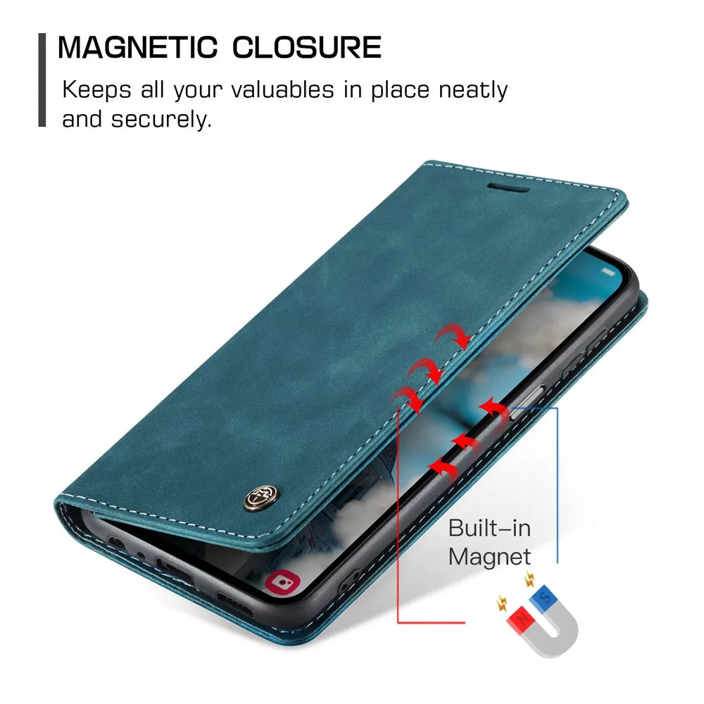 CASEME 013 Series For Samsung Galaxy A15 5G / A15 4G Case Business Style Flip Stand Phone Cover - Blue - 5