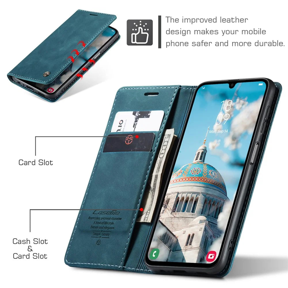 CASEME 013 Series For Samsung Galaxy A15 5G / A15 4G Case Business Style Flip Stand Phone Cover - Blue - 6