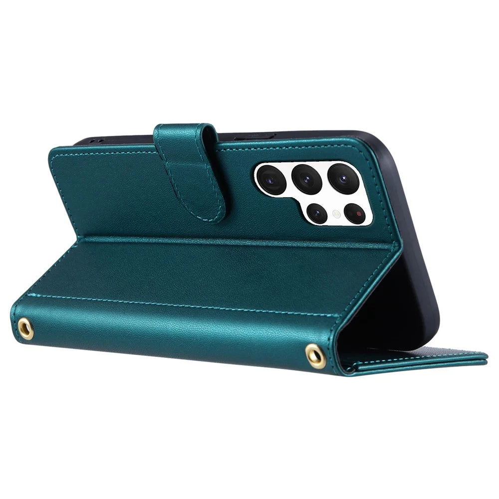 For Samsung Galaxy S24 Ultra Case PU Leather+TPU Smart Phone Cover with Shoulder Strap - Green - 3