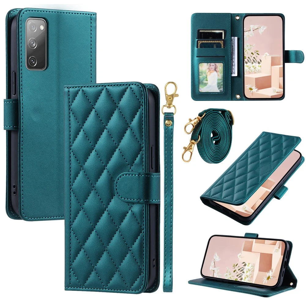 For Samsung Galaxy S20 FE / S20 FE 5G / S20 FE 2022 / S20 Lite Case Leather Wallet Cover with Straps - Green - 1