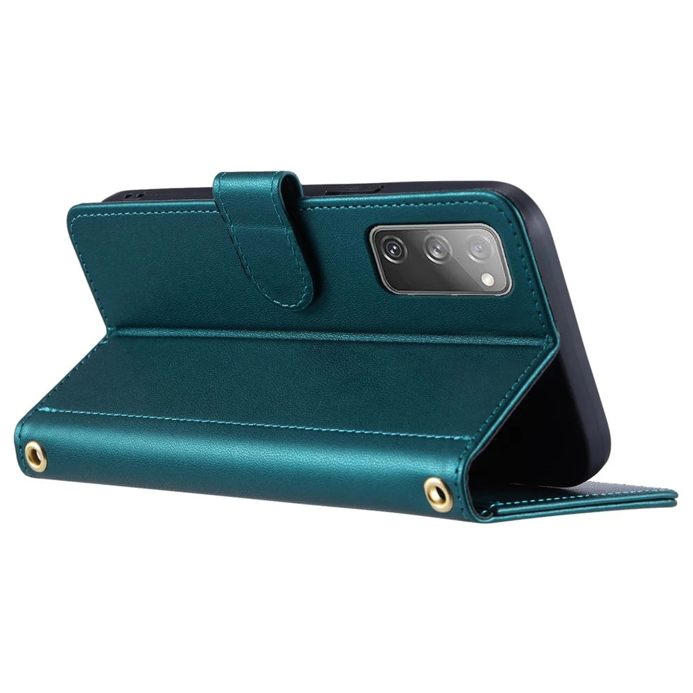 For Samsung Galaxy S20 FE / S20 FE 5G / S20 FE 2022 / S20 Lite Case Leather Wallet Cover with Straps - Green - 3