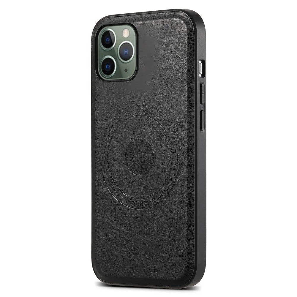 DENIOR For iPhone 11 Pro Magnetic Case PU Leather Non-Slip Grip Phone Back Cover - Black - 1