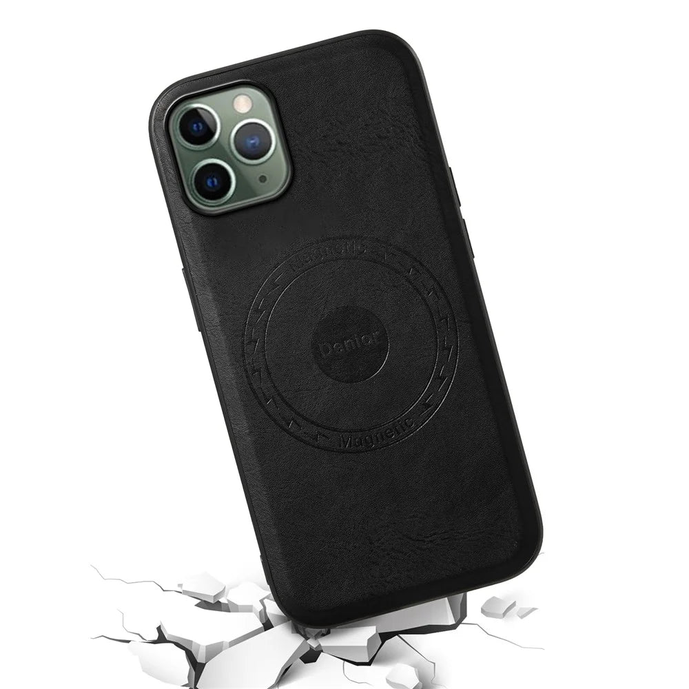 DENIOR For iPhone 11 Pro Magnetic Case PU Leather Non-Slip Grip Phone Back Cover - Black - 2