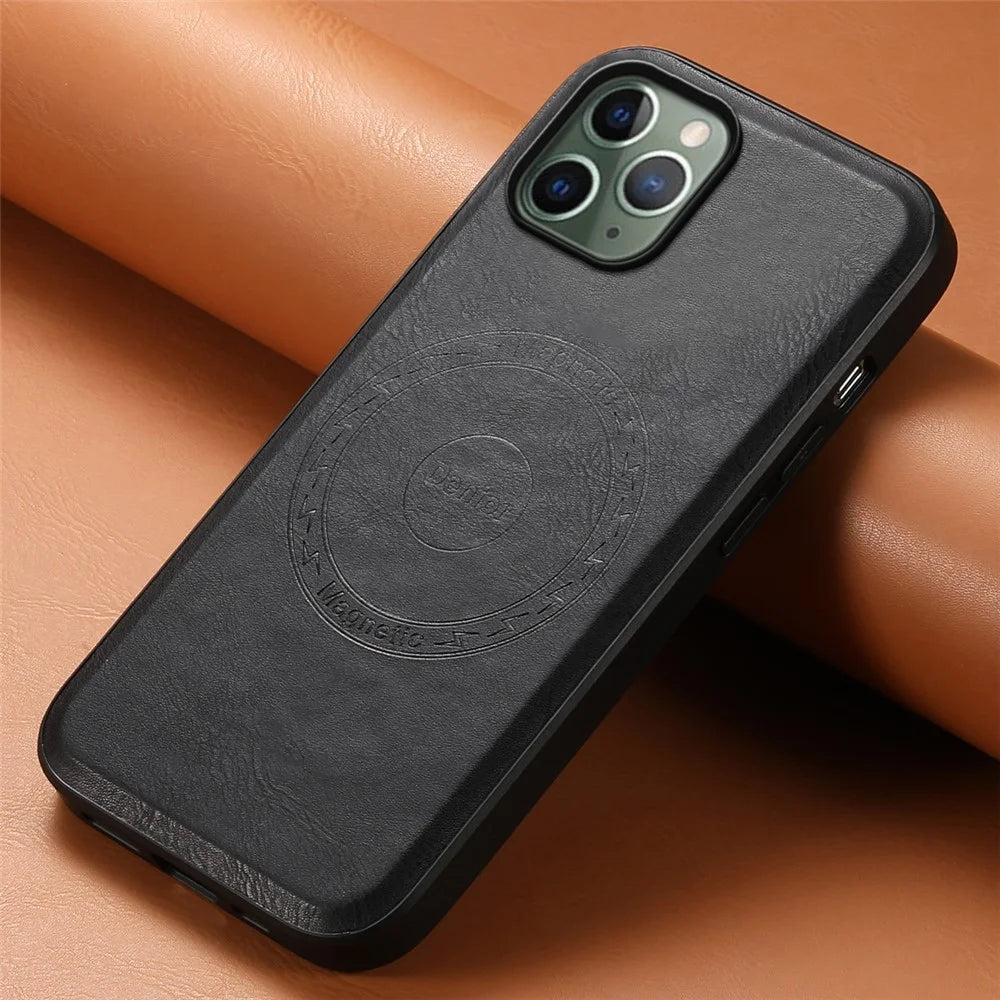 DENIOR For iPhone 11 Pro Magnetic Case PU Leather Non-Slip Grip Phone Back Cover - Black - 5