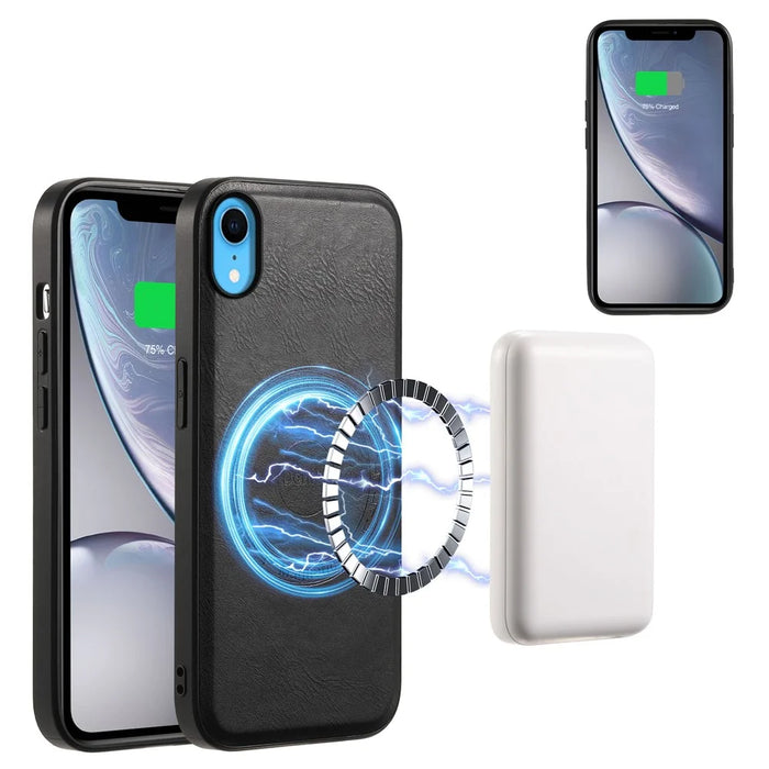 DENIOR For iPhone XR Case PU Leather Phone Back Cover Compatible with Magsafe - Black - 3