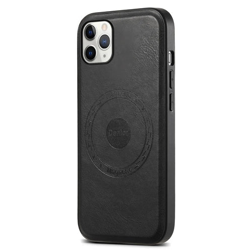 DENIOR Magnetic Case for iPhone 11 Pro Max , PU Leather Coated PC+TPU Phone Cover - Black - 1