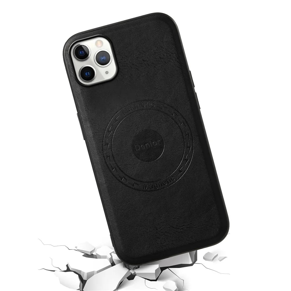 DENIOR Magnetic Case for iPhone 11 Pro Max , PU Leather Coated PC+TPU Phone Cover - Black - 2