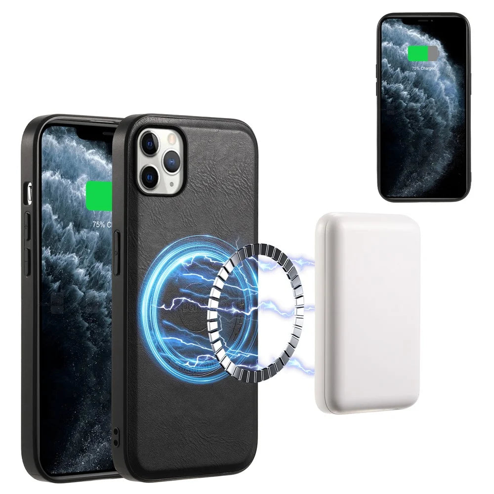 DENIOR Magnetic Case for iPhone 11 Pro Max , PU Leather Coated PC+TPU Phone Cover - Black - 3