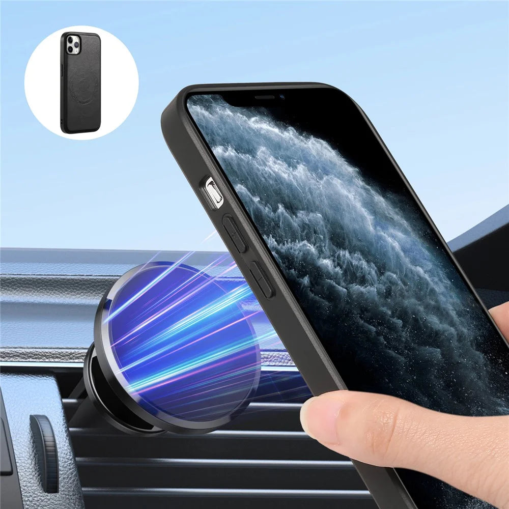 DENIOR Magnetic Case for iPhone 11 Pro Max , PU Leather Coated PC+TPU Phone Cover - Black - 4
