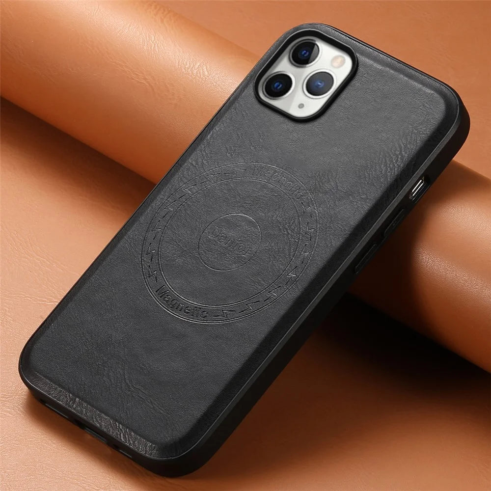 DENIOR Magnetic Case for iPhone 11 Pro Max , PU Leather Coated PC+TPU Phone Cover - Black - 5
