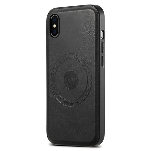 DENIOR For iPhone X / XS Case Compatible with MagSafe Cowhide Texture Shockproof Phone Cover - Black - 1