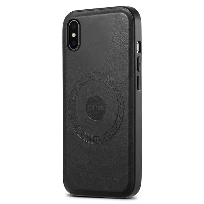 DENIOR For iPhone X / XS Case Compatible with MagSafe Cowhide Texture Shockproof Phone Cover - Black - 1