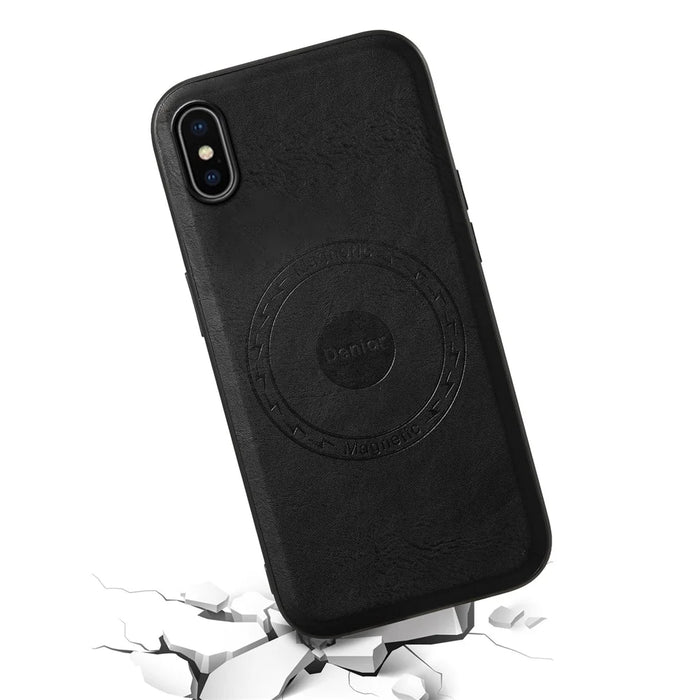 DENIOR For iPhone X / XS Case Compatible with MagSafe Cowhide Texture Shockproof Phone Cover - Black - 2