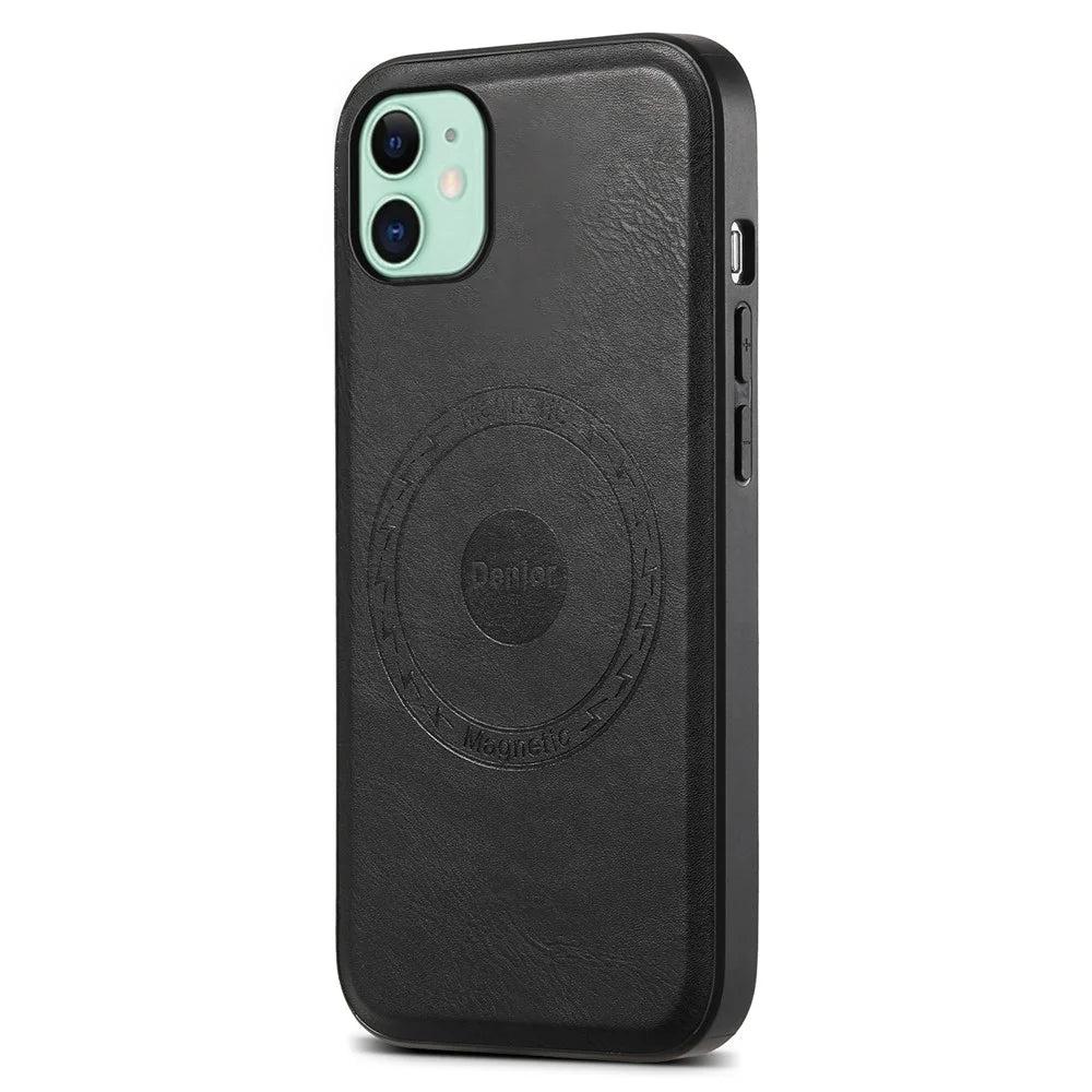 DENIOR For iPhone 11 Phone Case Compatible with MagSafe PU Leather Cover - Black - 1