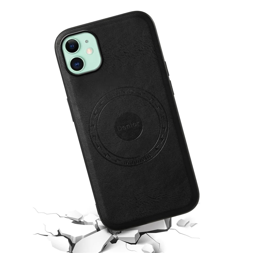 DENIOR For iPhone 11 Phone Case Compatible with MagSafe PU Leather Cover - Black - 2