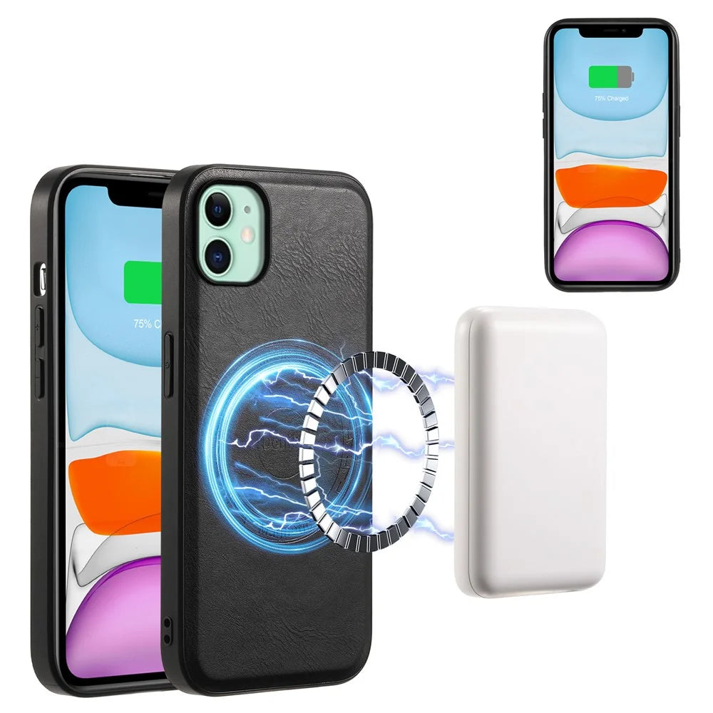 DENIOR For iPhone 11 Phone Case Compatible with MagSafe PU Leather Cover - Black - 3