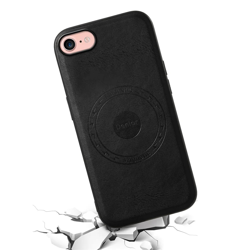 DENIOR For iPhone 7 / 8 / SE (2020) / SE (2022) Case PU Leather Magnetic Phone Back Cover - Black - 2