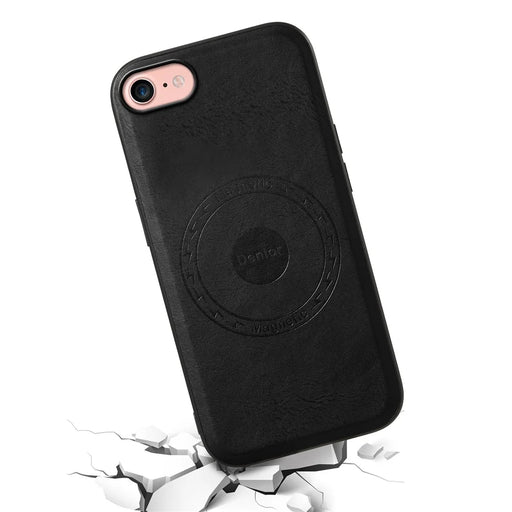 DENIOR For iPhone 7 / 8 / SE (2020) / SE (2022) Case PU Leather Magnetic Phone Back Cover - Black - 2
