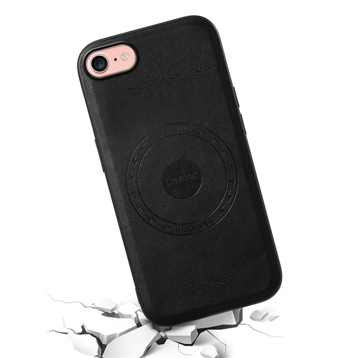 DENIOR For iPhone 7 / 8 / SE (2020) / SE (2022) Case PU Leather Magnetic Phone Back Cover - Black - 2