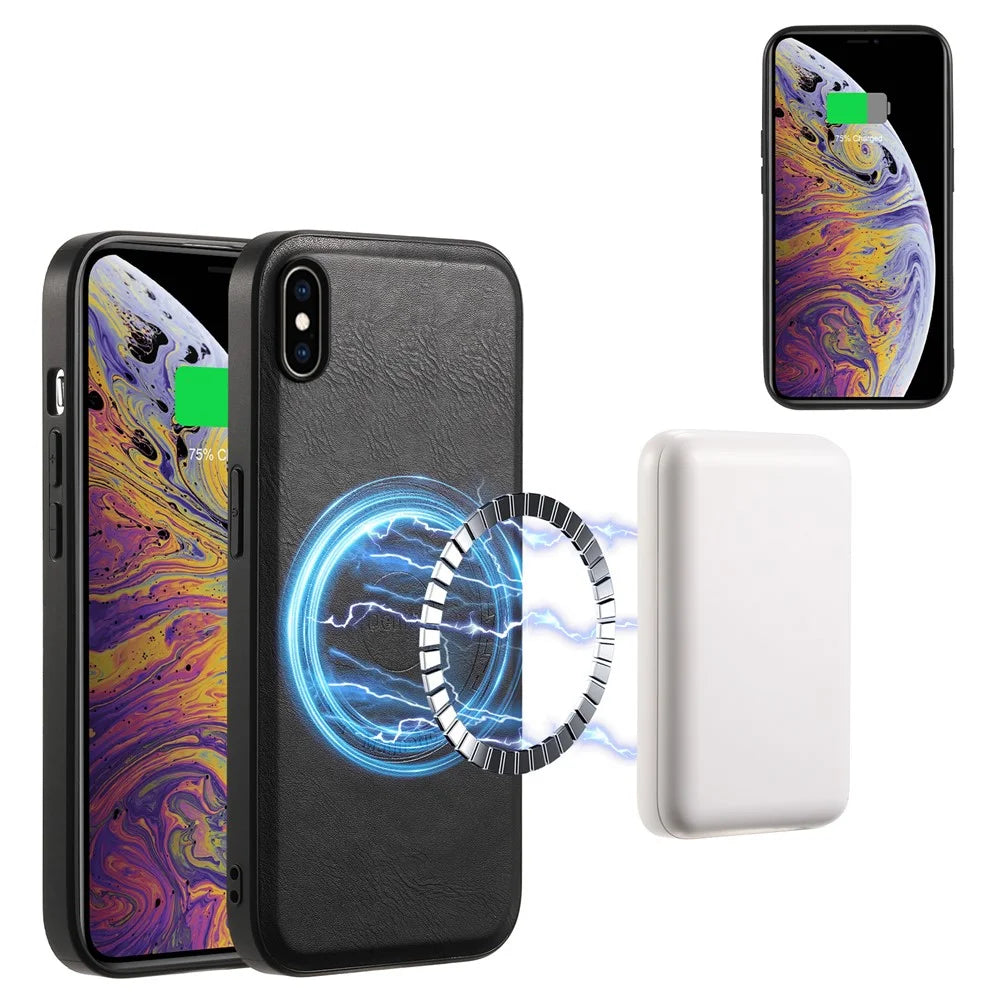 DENIOR For iPhone XS Max Magnetic Case PU Leather Coated PC+TPU Shockproof Phone Cover - Black - 3
