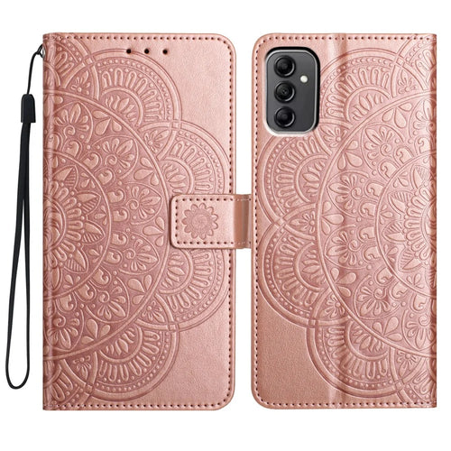 For Samsung Galaxy A14 5G / A14 4G Magnetic Phone Case Flower Imprinted Stand Cover - Rose Gold - 1