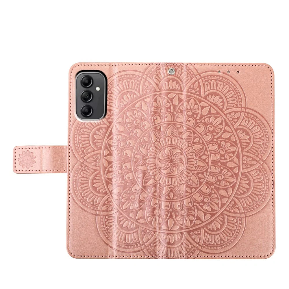 For Samsung Galaxy A14 5G / A14 4G Magnetic Phone Case Flower Imprinted Stand Cover - Rose Gold - 5