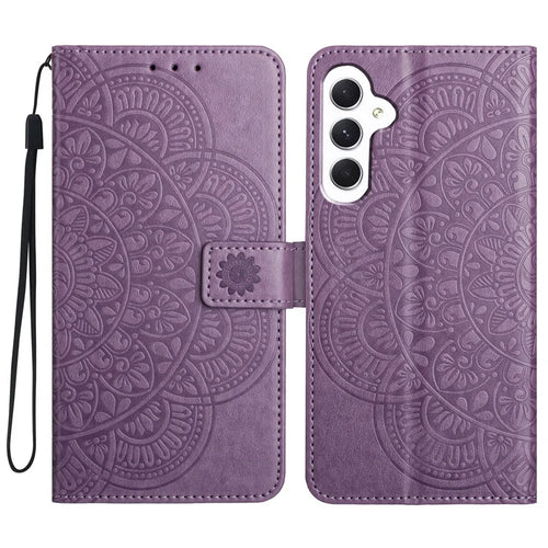 For Samsung Galaxy A15 5G Cell Phone Case Flower Imprinted Wallet Cover - Purple - 1