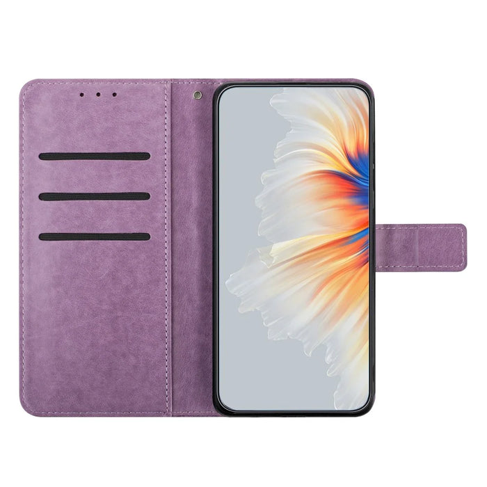 For Samsung Galaxy A15 5G Cell Phone Case Flower Imprinted Wallet Cover - Purple - 3