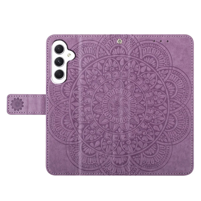 For Samsung Galaxy A54 5G Case Magnetic Flower Imprinted Phone Cover with Hand Strap - Purple - 2