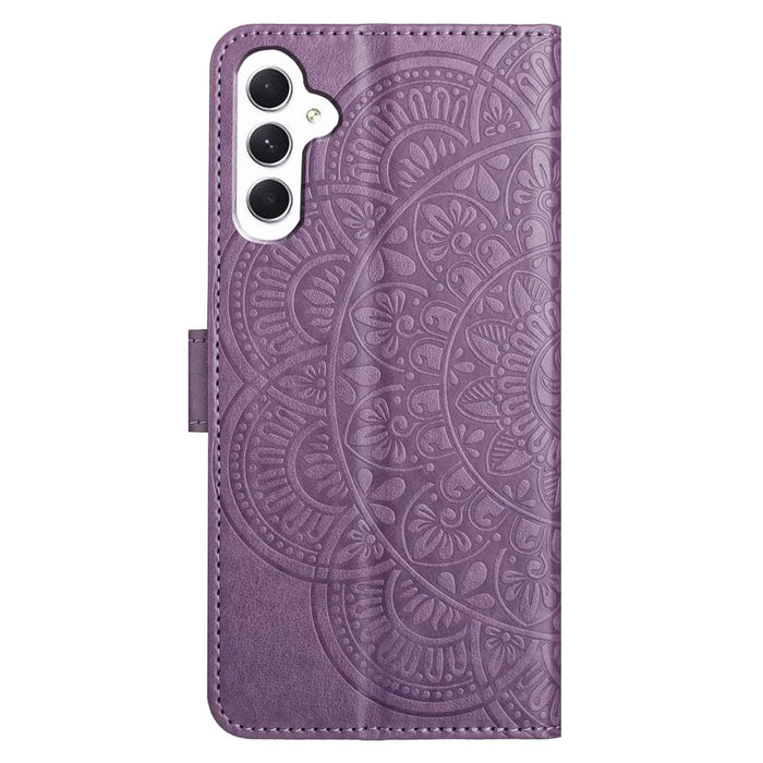 For Samsung Galaxy A54 5G Case Magnetic Flower Imprinted Phone Cover with Hand Strap - Purple - 7
