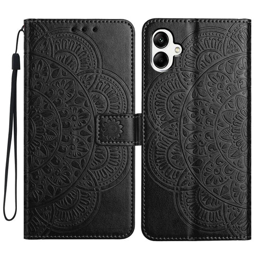 For Samsung Galaxy A05 4G Case Magnetic Foldable Stand Phone Cover with Flower Pattern - Black - 1