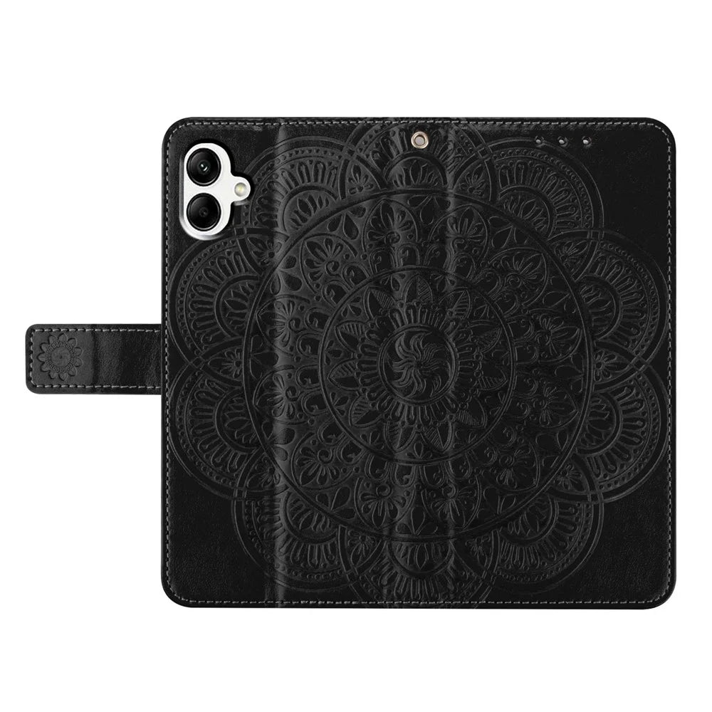 For Samsung Galaxy A05 4G Case Magnetic Foldable Stand Phone Cover with Flower Pattern - Black - 5