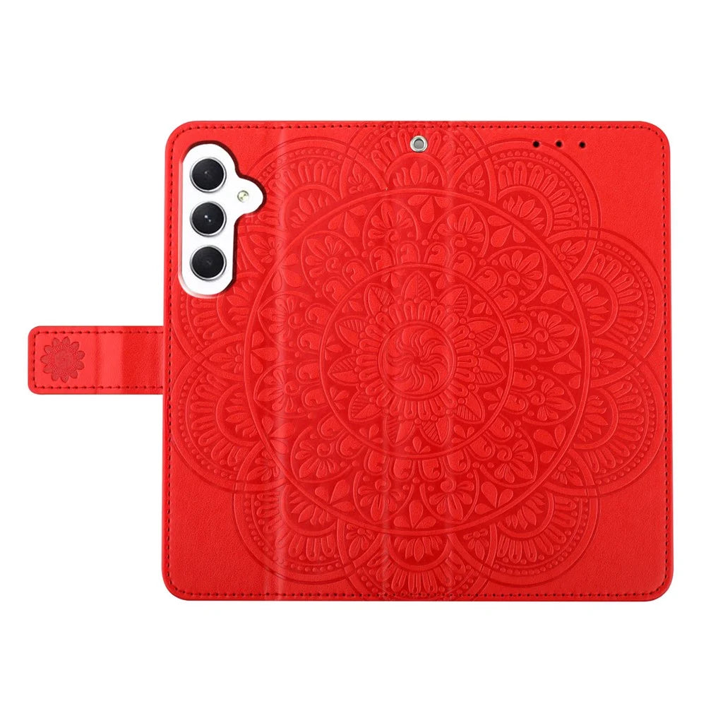 For Samsung Galaxy A35 5G Case Flower Pattern Imprinted Flip Stand Phone Cover - Red - 2