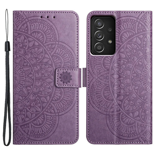 For Samsung Galaxy A52 5G / 4G / A52s 5G Case Flower Imprinted Magnetic Closure Stand Phone Cover - Purple - 1