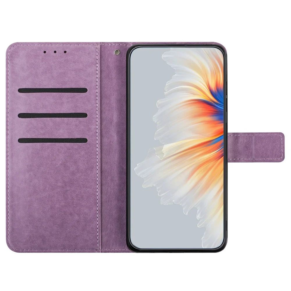 For Samsung Galaxy A52 5G / 4G / A52s 5G Case Flower Imprinted Magnetic Closure Stand Phone Cover - Purple - 2