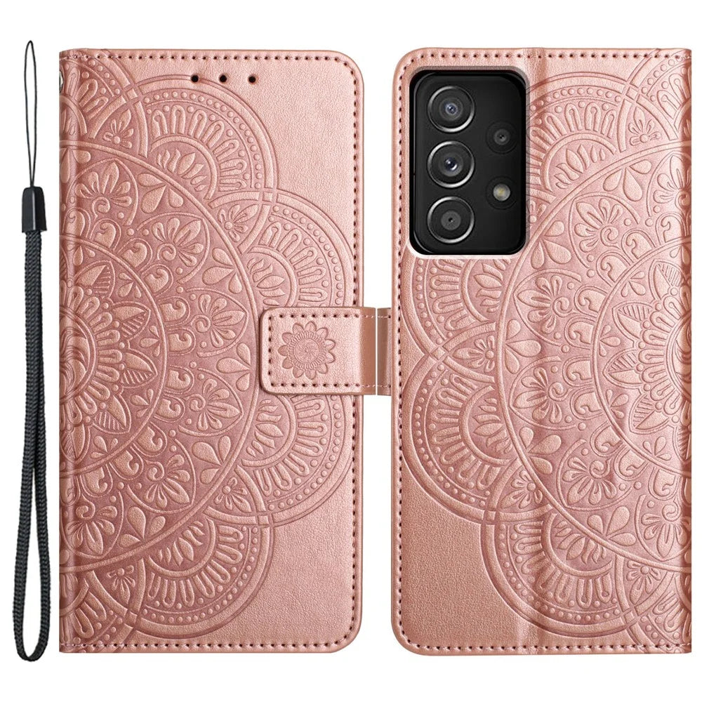 For Samsung Galaxy A53 5G Case Flower Pattern Magnetic Closure Full Protection Phone Cover - Rose Gold - 1