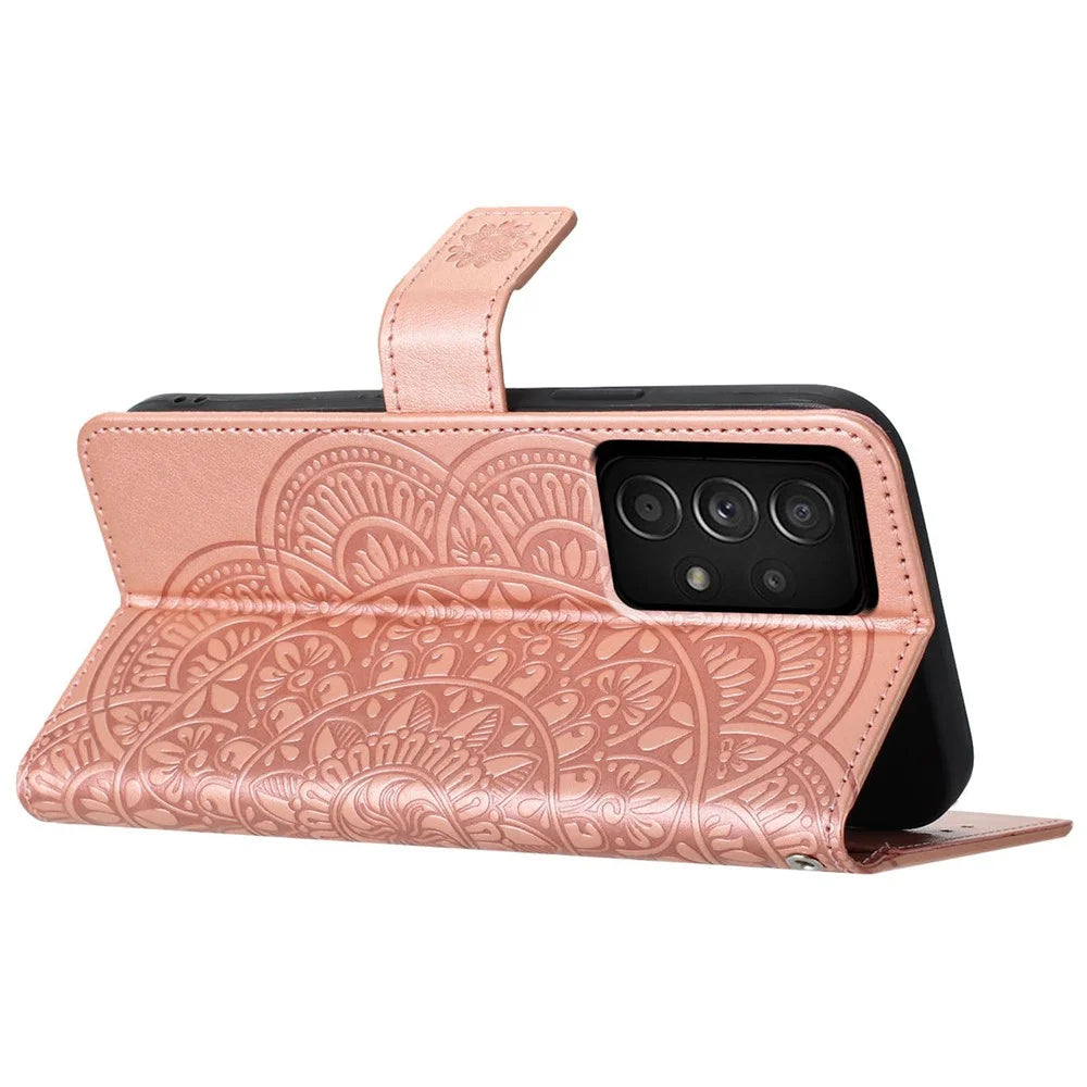 For Samsung Galaxy A53 5G Case Flower Pattern Magnetic Closure Full Protection Phone Cover - Rose Gold - 3