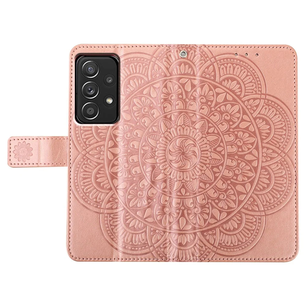 For Samsung Galaxy A53 5G Case Flower Pattern Magnetic Closure Full Protection Phone Cover - Rose Gold - 6