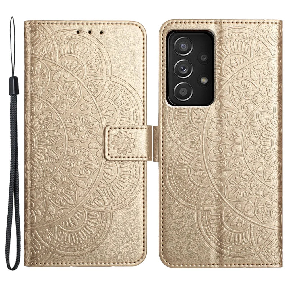For Samsung Galaxy A73 5G Leather Case Card Holder Stand Wallet Phone Cover - Gold - 1