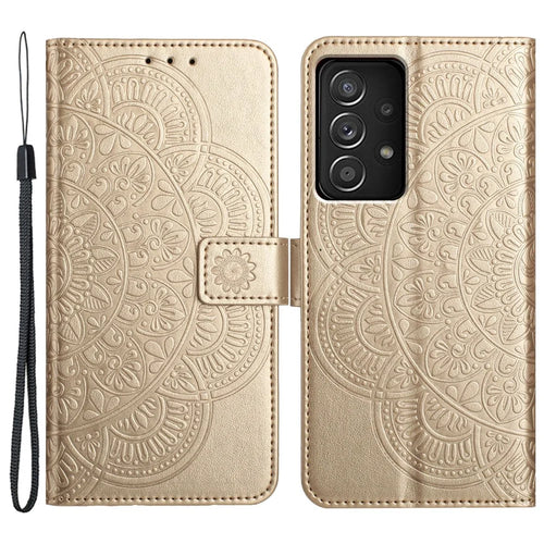 For Samsung Galaxy A73 5G Leather Case Card Holder Stand Wallet Phone Cover - Gold - 1