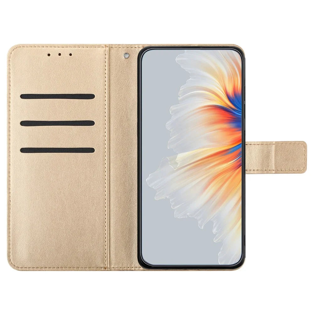 For Samsung Galaxy A73 5G Leather Case Card Holder Stand Wallet Phone Cover - Gold - 2