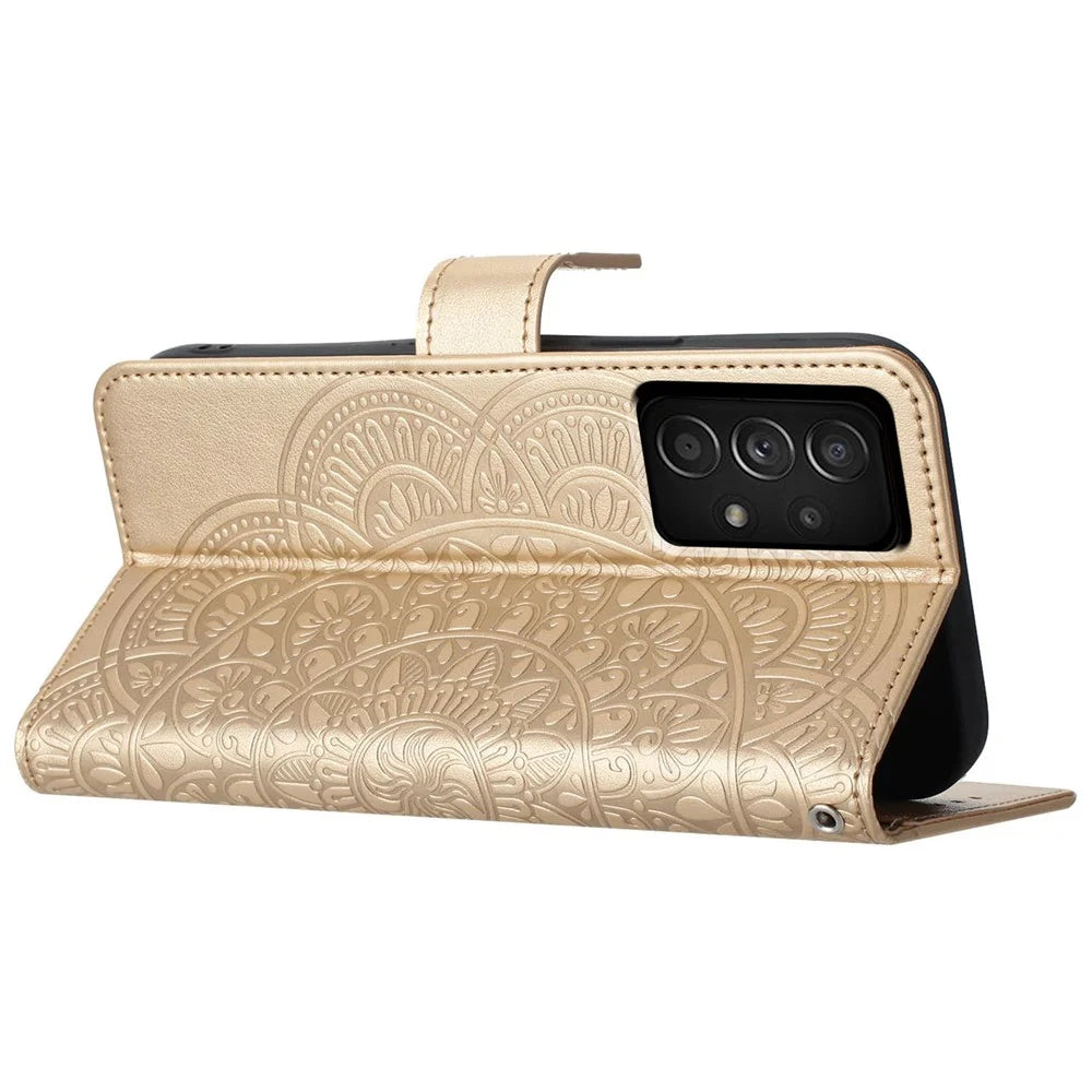For Samsung Galaxy A73 5G Leather Case Card Holder Stand Wallet Phone Cover - Gold - 3