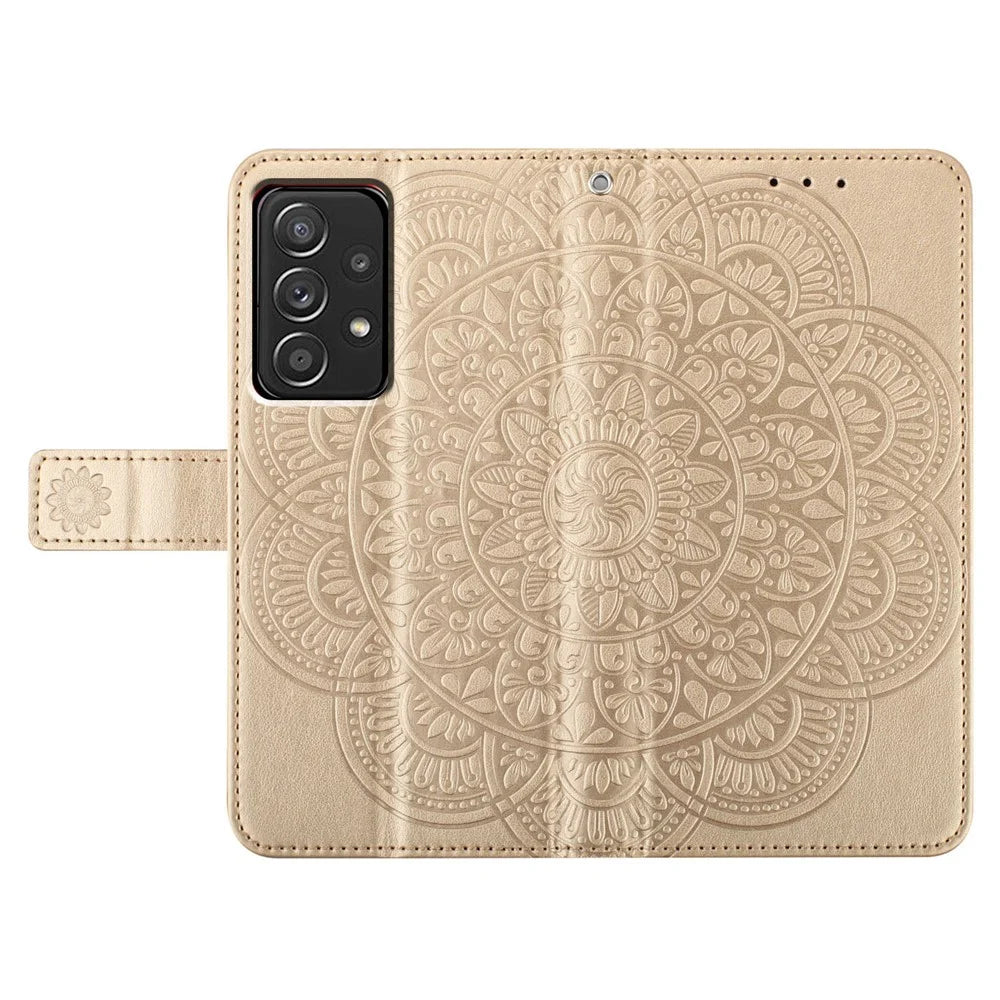 For Samsung Galaxy A73 5G Leather Case Card Holder Stand Wallet Phone Cover - Gold - 6