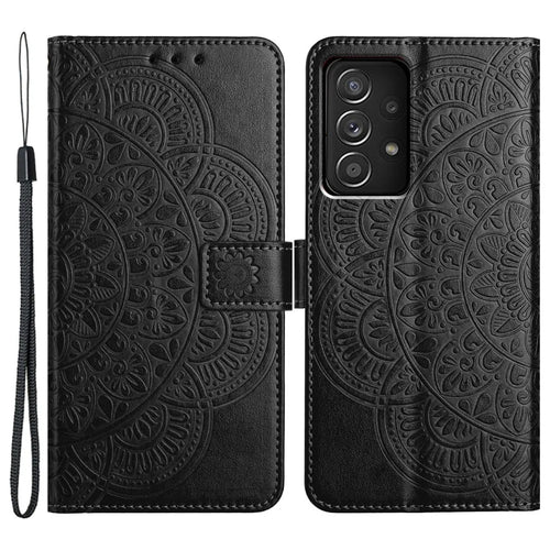 For Samsung Galaxy A33 5G Case PU Leather Flower Pattern Wallet Style Flip Phone Cover - Black - 1