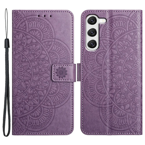 For Samsung Galaxy S23 Cell Phone Cases Flower Pattern Anti-fall Leather Cover - Purple - 1