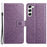 For Samsung Galaxy S23 Cell Phone Cases Flower Pattern Anti-fall Leather Cover - Purple - 1