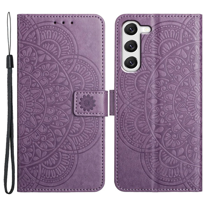 For Samsung Galaxy S23 Cell Phone Cases Flower Pattern Anti-fall Leather Cover - Purple - 1