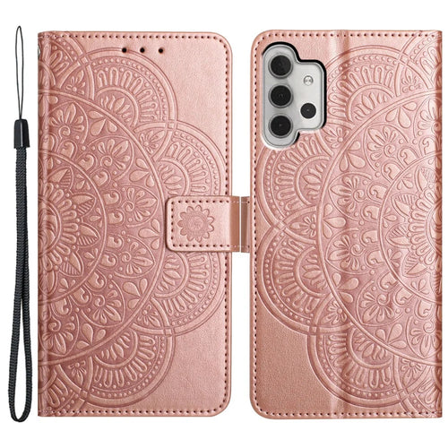 For Samsung Galaxy A13 4G Phone Case PU Leather Folio Flip Wallet Cover with Strap - Rose Gold - 1