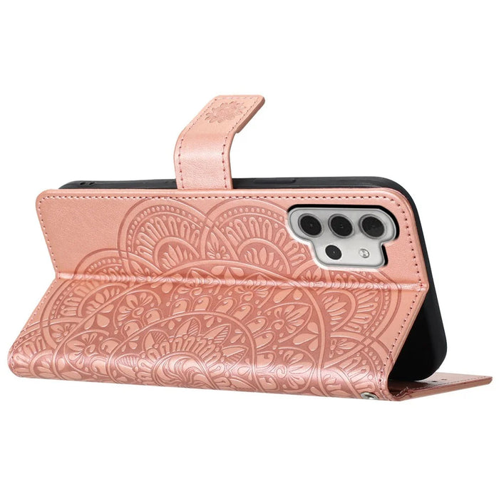 For Samsung Galaxy A13 4G Phone Case PU Leather Folio Flip Wallet Cover with Strap - Rose Gold - 3