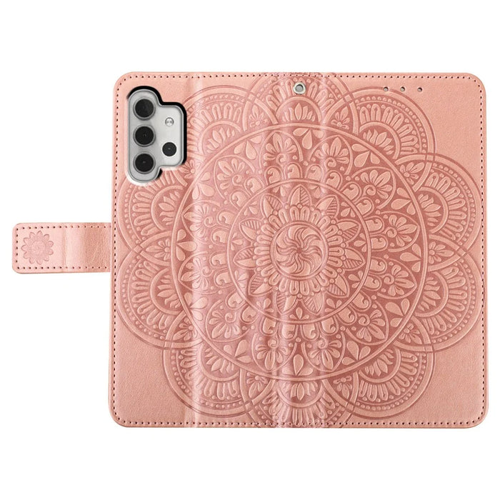 For Samsung Galaxy A13 4G Phone Case PU Leather Folio Flip Wallet Cover with Strap - Rose Gold - 6